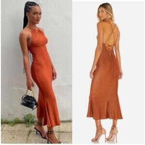 MISHA Greta Maxi Gown Dress Copper Metallic Sz 6 NWT $207 {OO3}